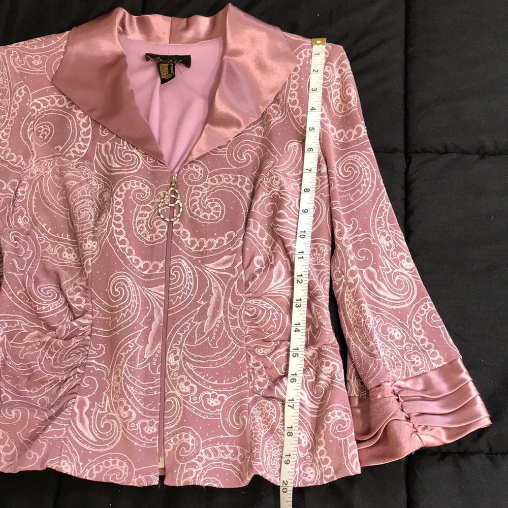 Oblique 2 Piece Sparkly Crepe Chiffon & Satin Dusty Rose Jacket & Skirt; Size10 - Picture 13 of 16